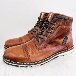 Franco Fortini Brown Worn Leather Distressed Sherpa Lined Lace up Boots ~Size 11